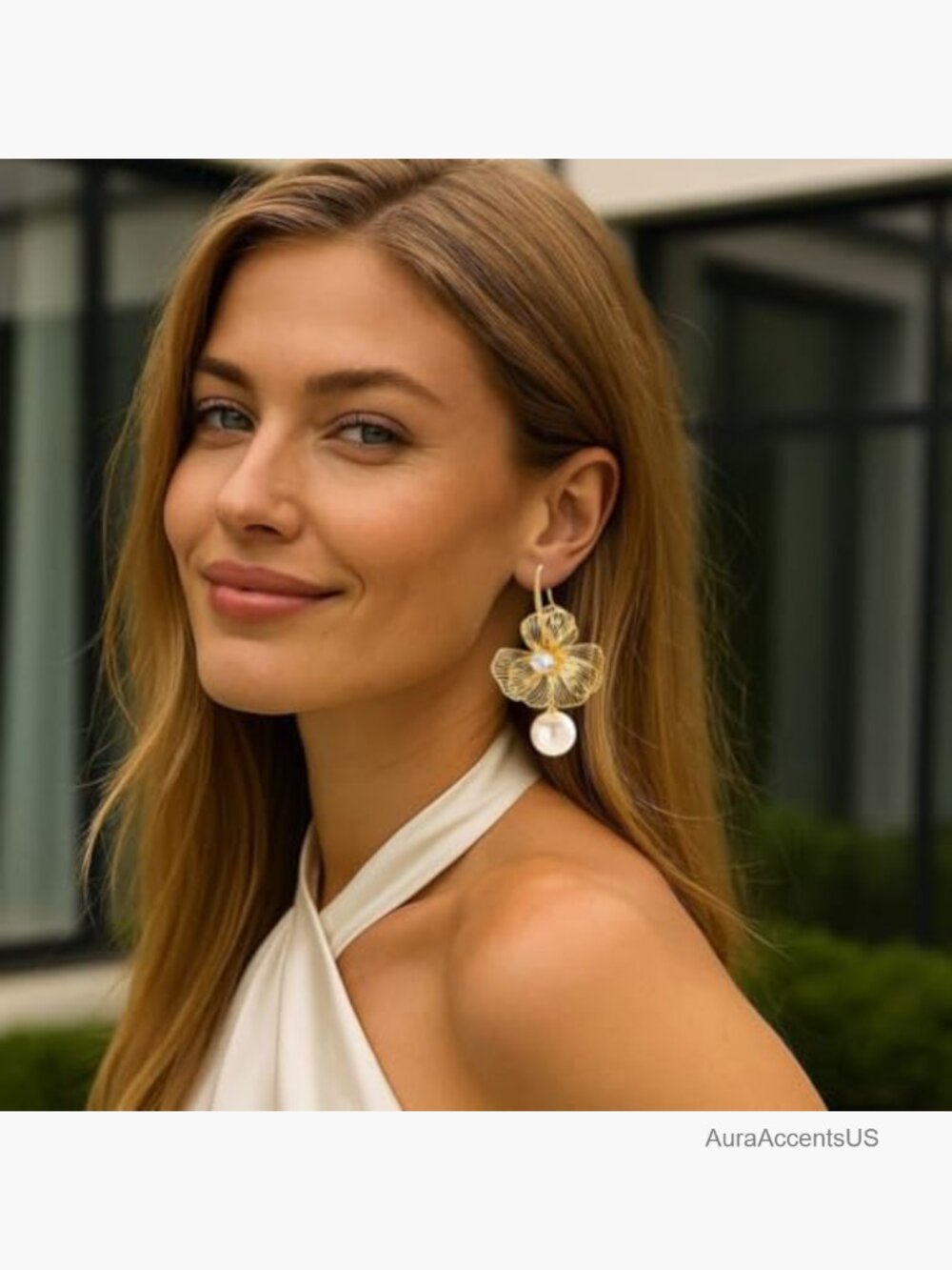 18k Gold Plated Flower Dangle Drop Earrings Trendy Lightweight Floral Jewelry - Picture 3 of 7